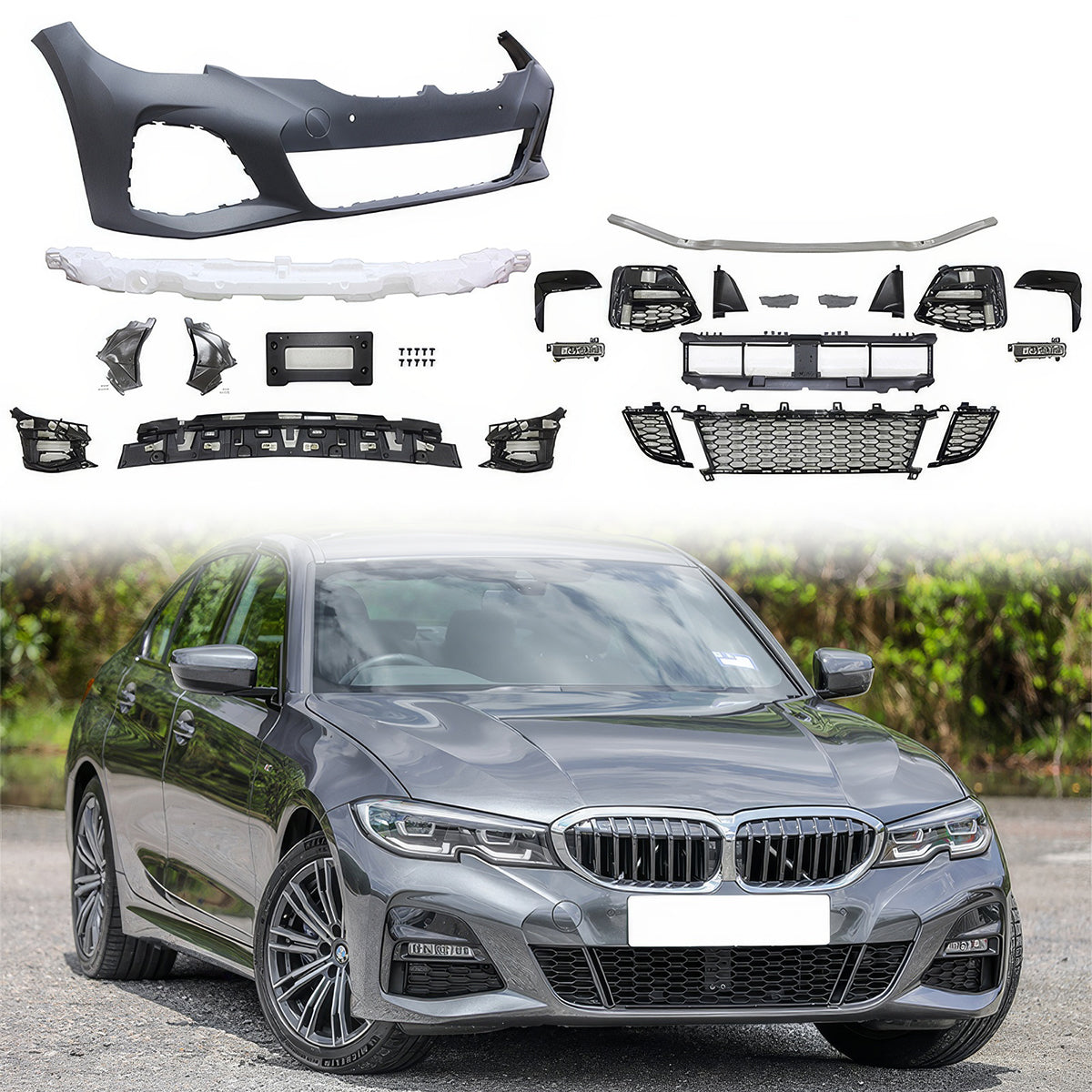 2019-2022 BMW 3 Series G20 Sedan M-Tech Style Black Front Bumper Cover