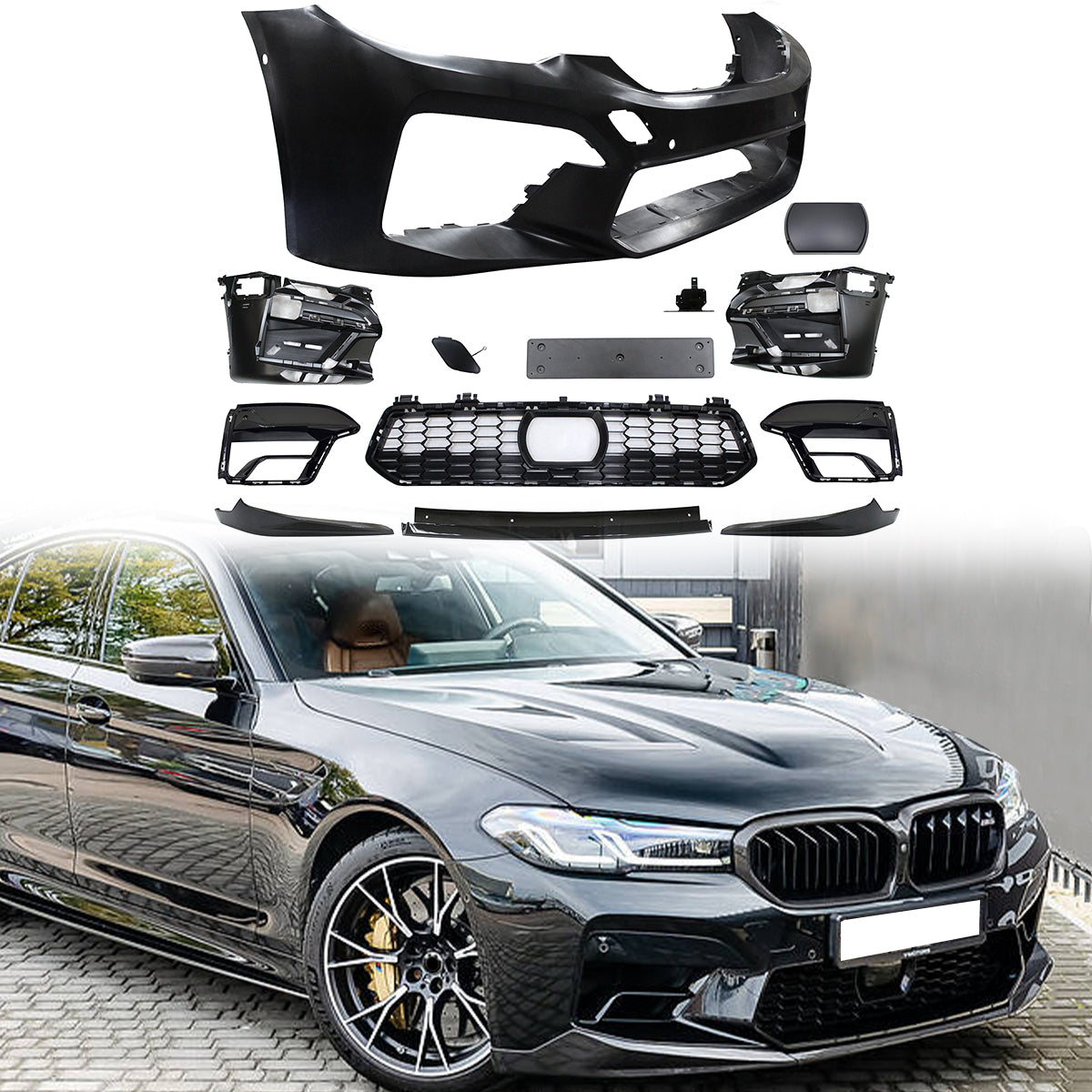 2017-2020 BMW G30 G31 5 Series CS Style Front Bumper Cover w/ 3PCS Lip