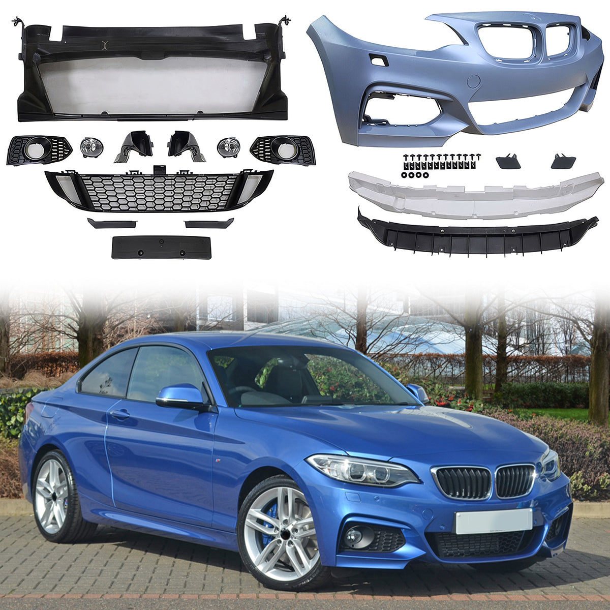2014-2021 BMW F22 F23 M Sport Style Front Bumper Cover W/ Fog Lights