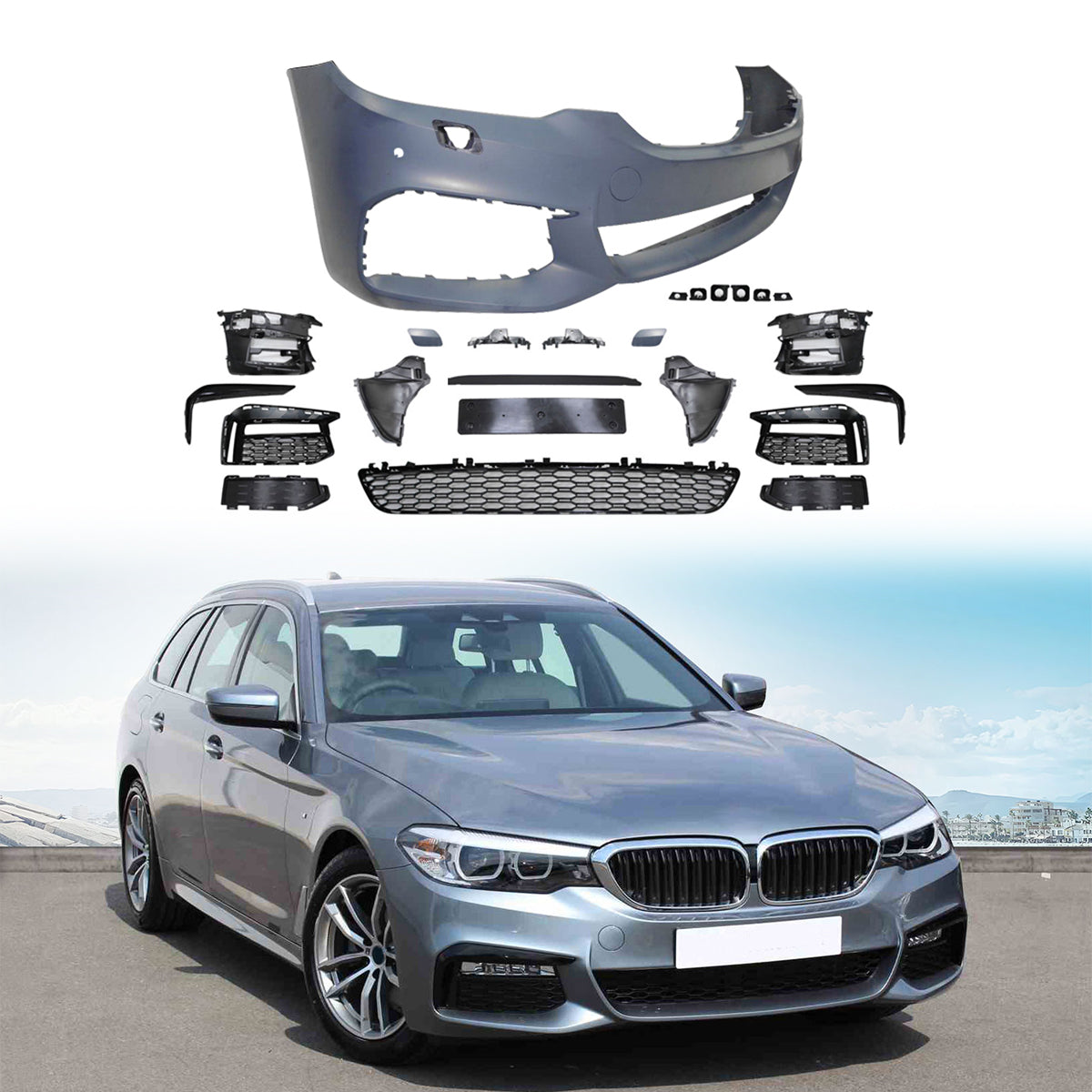 Fits 17-20 BMW G30 MT Front Bumper Fog Cover Grille - PP