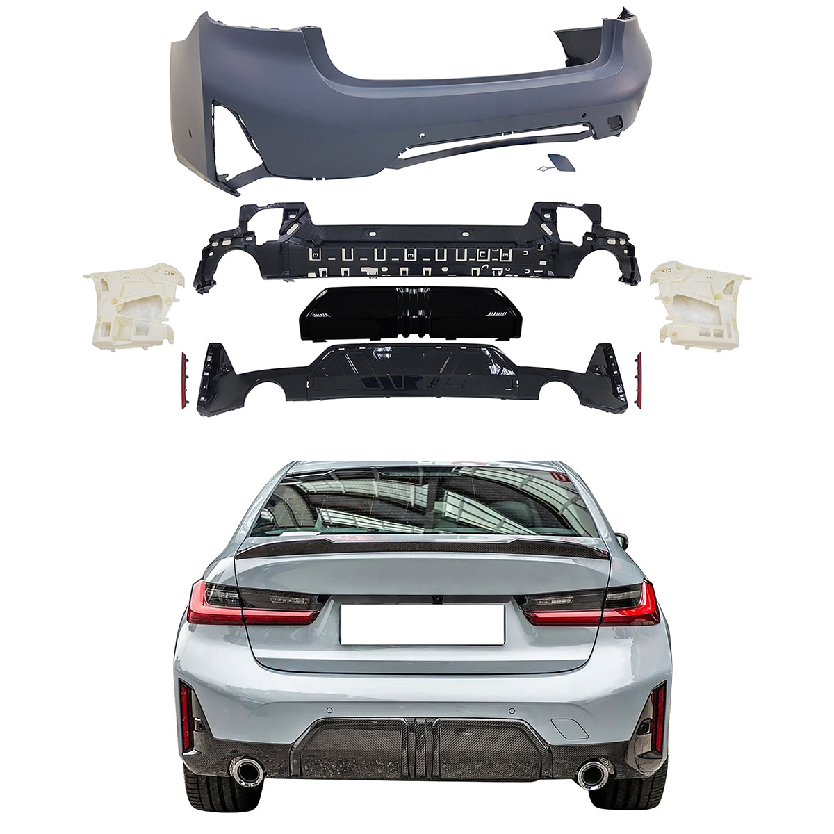 2023-2024 BMW G20 3-Series LCI 330i M-P Style Rear Bumper Cover Set