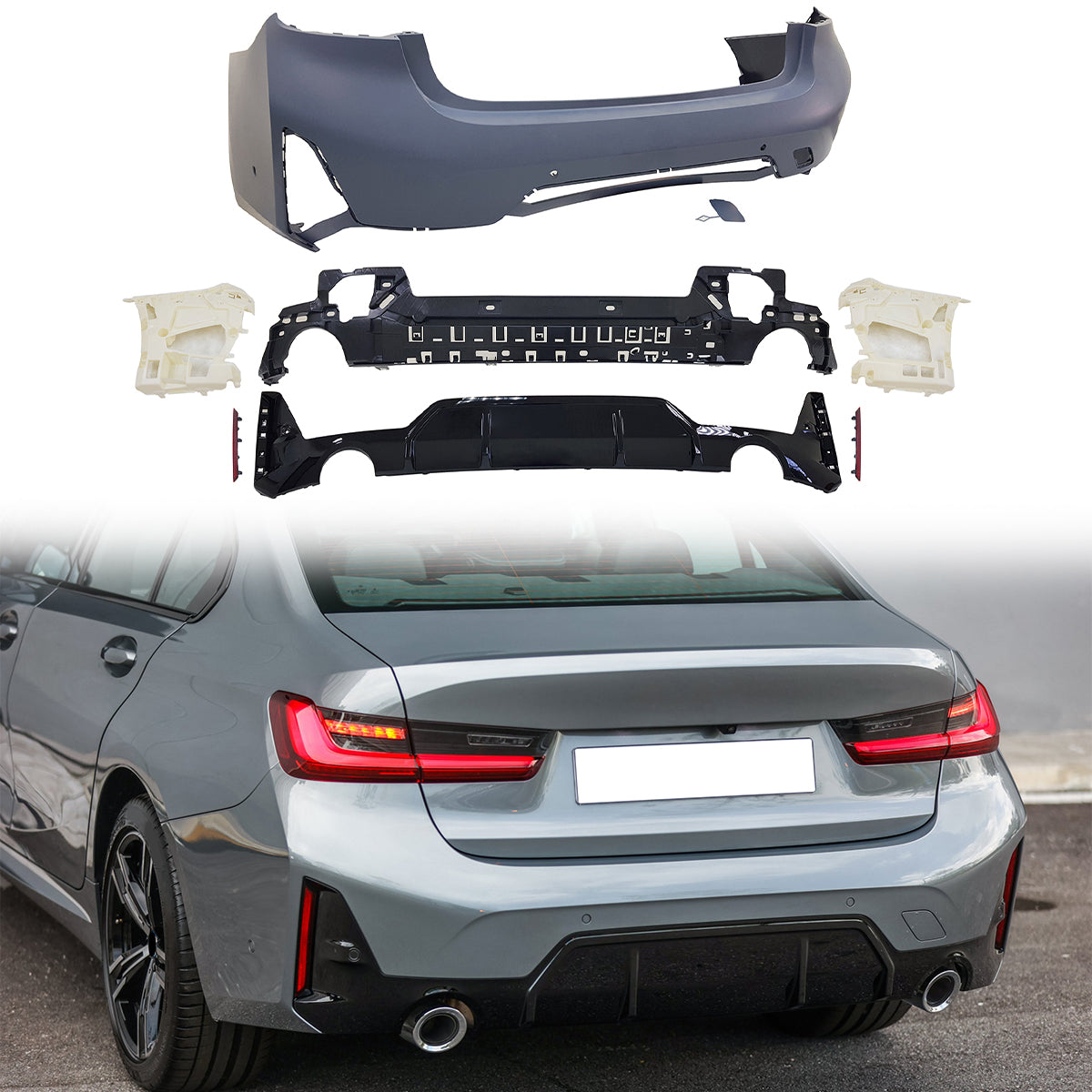 2023-2024 BMW G20 3-Series LCI & M340i M-Sport Style Rear Bumper Cover