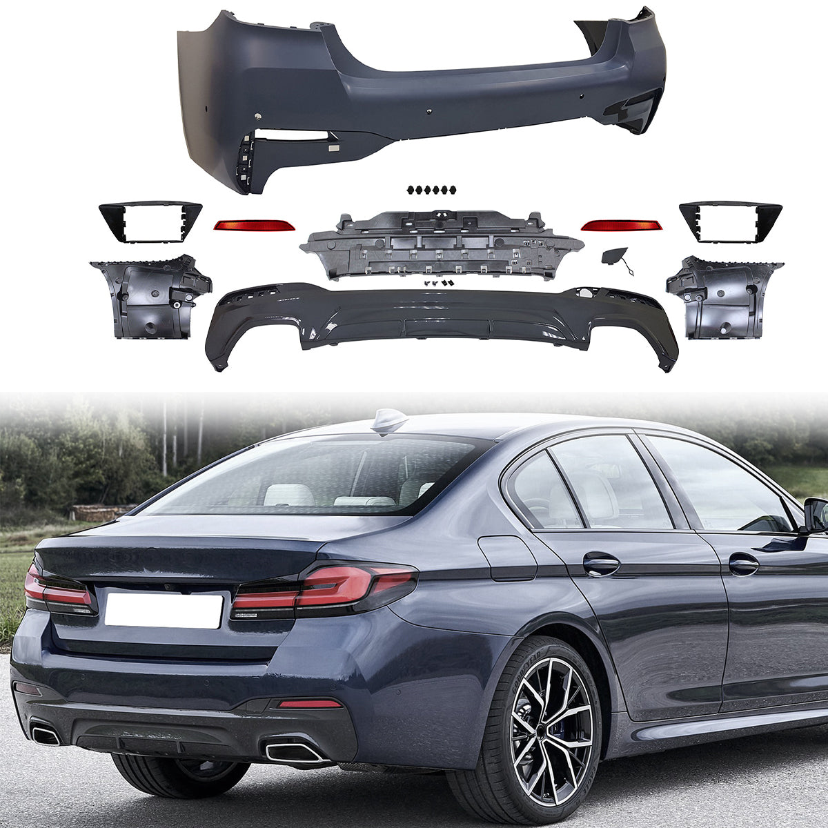 2021-2023 BMW G30 M-Tech Style M Sport Rear Bumper Cover Conversion