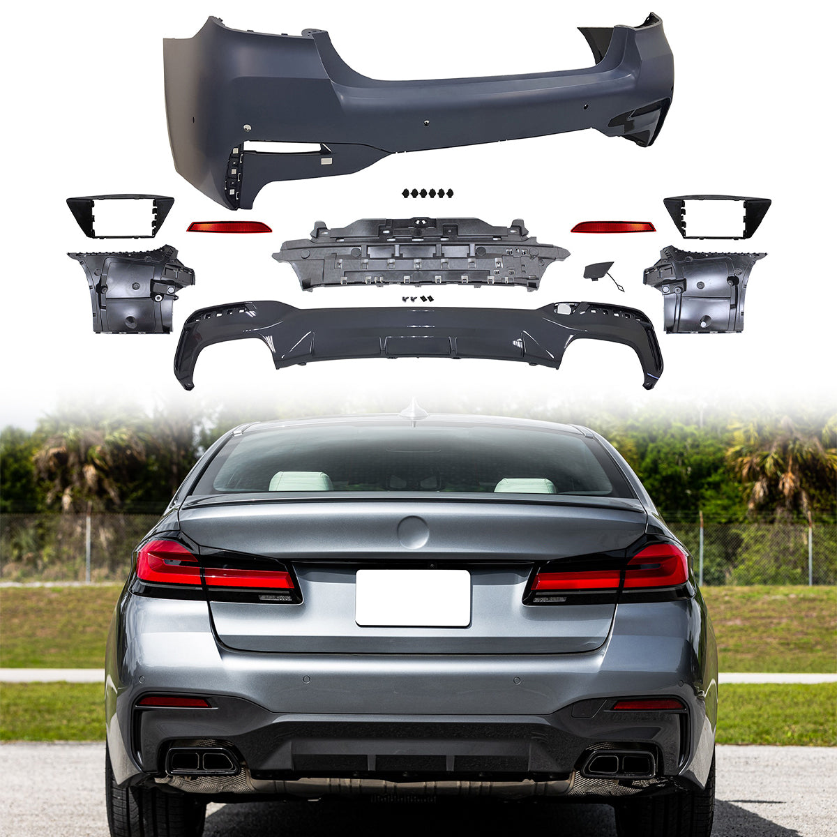 2021-2023 BMW G30 M550 Style M Sport Rear Bumper Cover Conversion