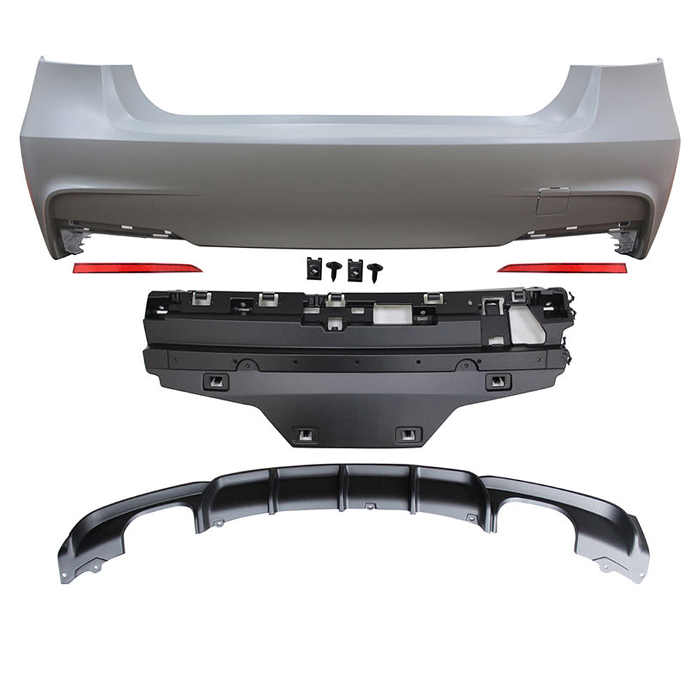 2012-2018 BMW F30 3 Series MP Style Diffuser Twin Muffler Rear Bumper