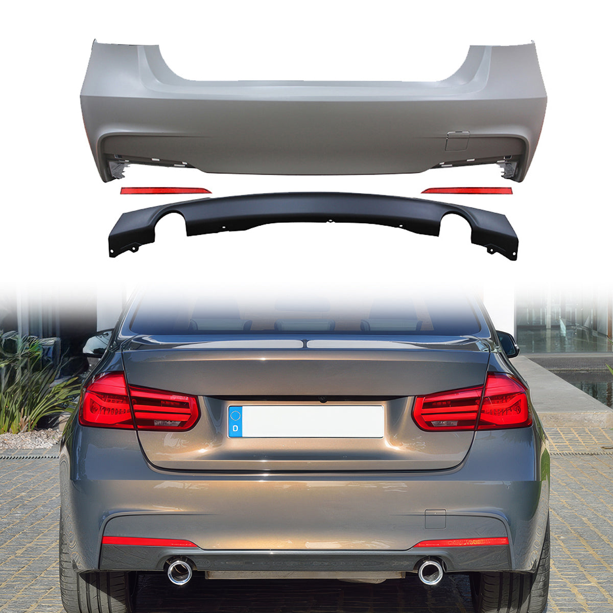 2012-2018 BMW F30 3 Series MT M Sport Rear Bumper Cover Diffuser Sedan