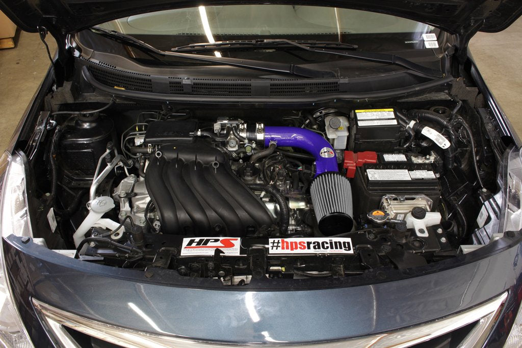 HPS Shortram Air Intake Kit 2012-2016 Nissan Versa 1.6L, Blue