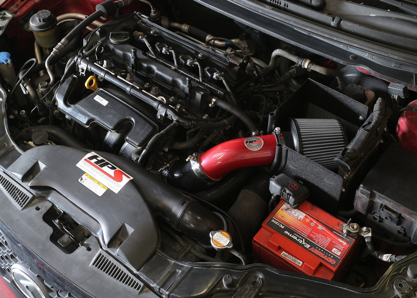 HPS Performance Products Shortram Air Intake Kit 2013 Kia Forte5 2.0L, Includes Heat Shield, Red