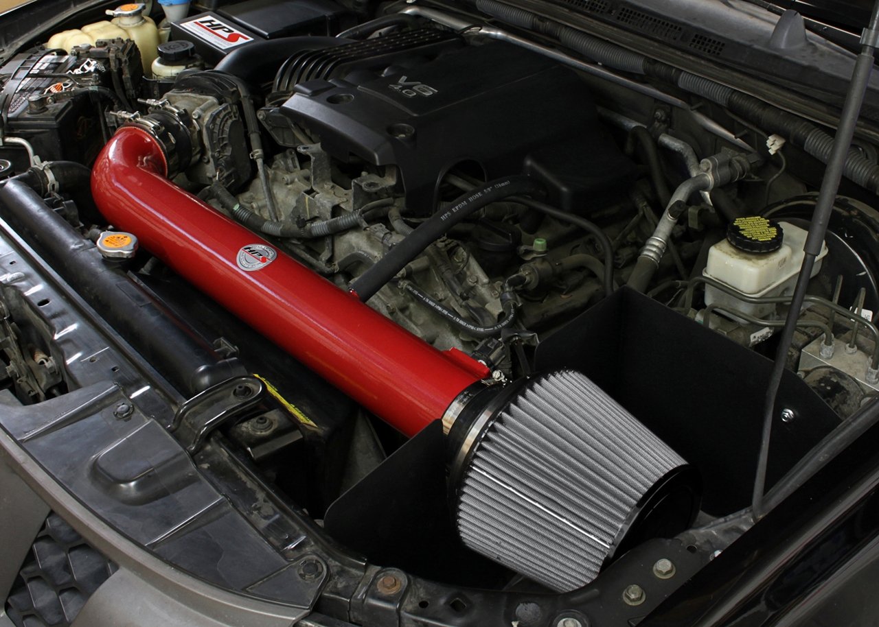 HPS Shortram Air Intake Kit 2005-2015 Nissan Xterra 4.0L V6, Includes Heat Shield, Red