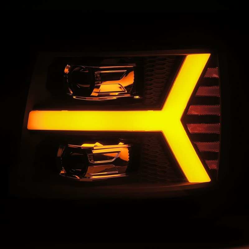 AlphaRex 07-13 Chevy 1500 LUXX LED Proj Headlights Plank Style Jet Blk w/ Activ Light/Seq Signal/DRL 880223 *Discontinued