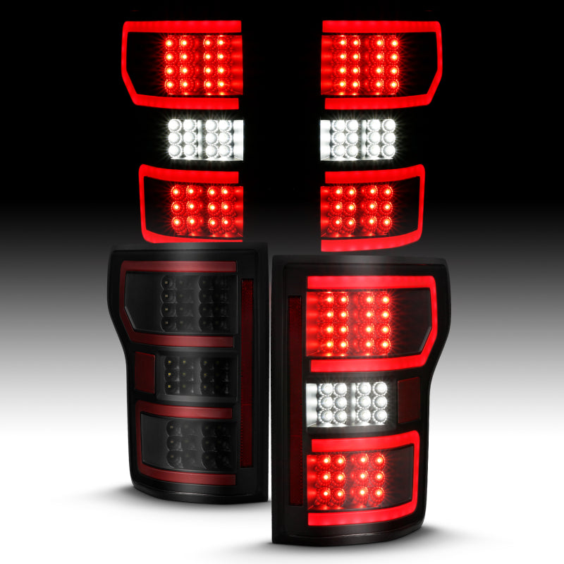 ANZO 18-19 Ford F-150 LED Taillight Black Housing Clear Lens Red Light Bar W/Sequential 311314