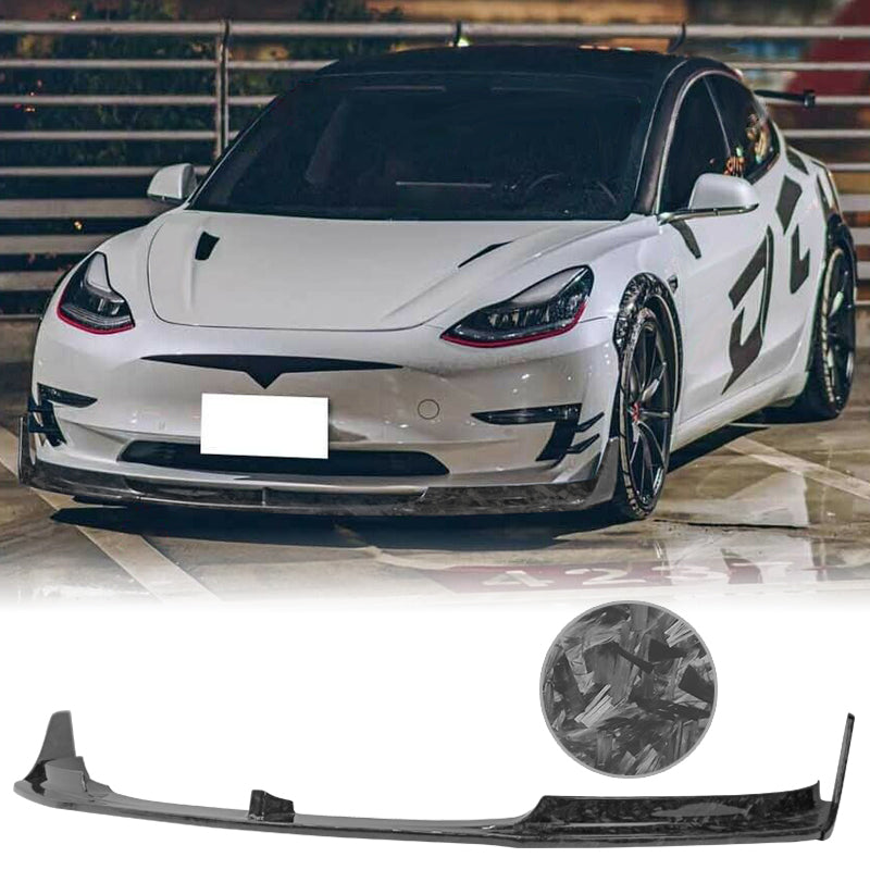 2017-2023 Tesla Model 3 V Front Bumper Lip 3PC - Forged Carbon Fiber