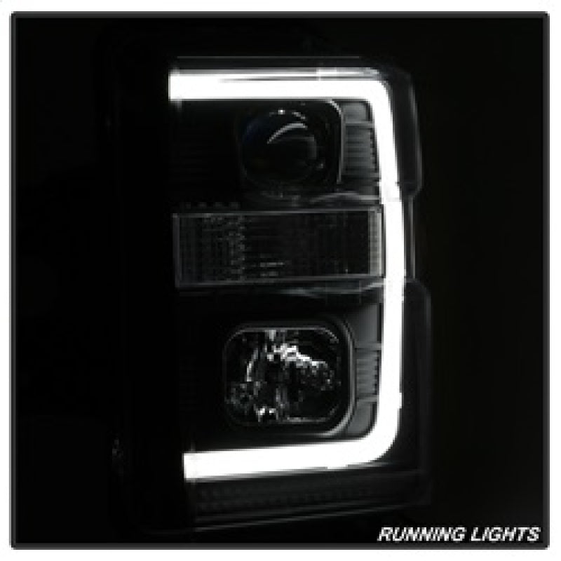 Spyder 08-10 Ford F-250 Projector Headlights V2 - Light Bar DRL LED - Black PRO-YD-FS08V2-LB-BK 5084477