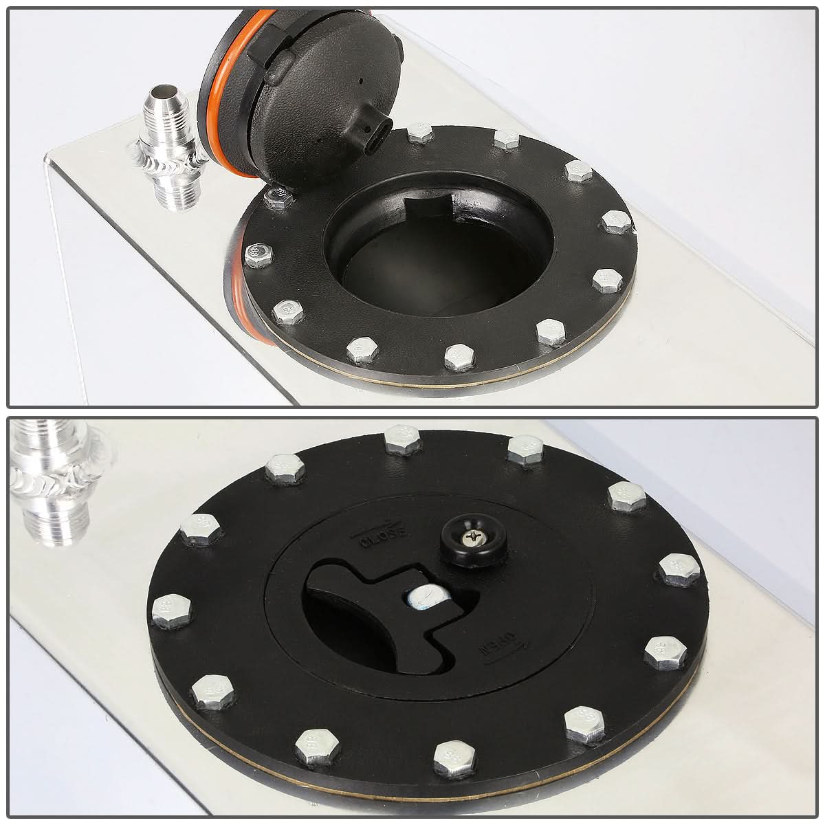 3 Gallon Aluminum Fuel Cell Gas Tank - Black Cap Polished Bottom Feed