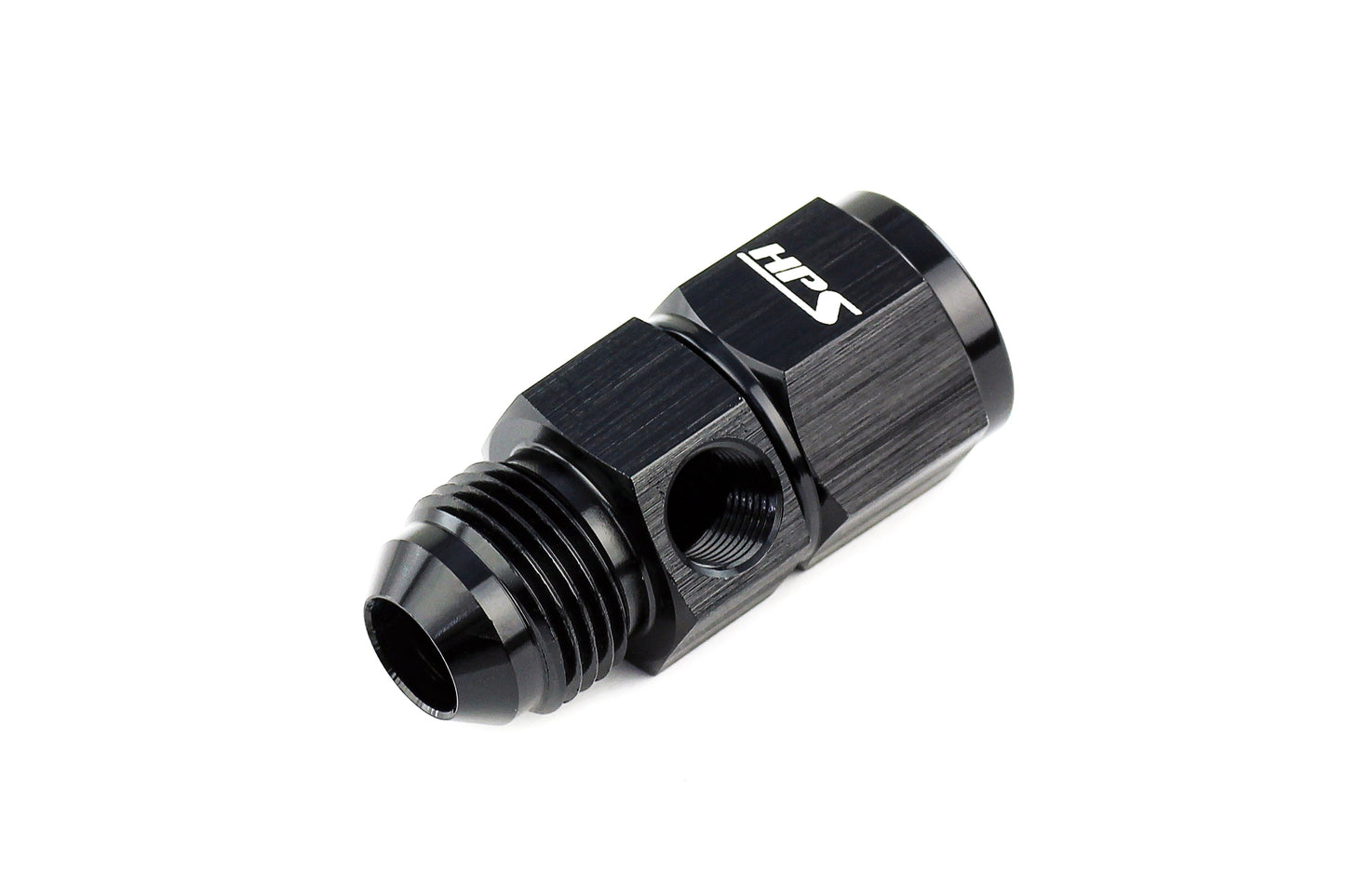 HPS Performance Products AN Male to Female Fuel Pressure Gauge Adapter with 1/8" NPT Female Port, Aluminum, Black