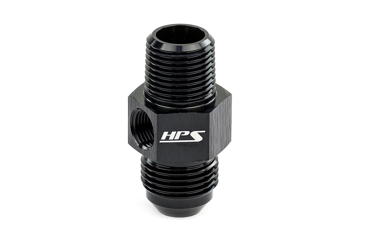 HPS Performance Products AN Male to NPT Male Adapter with 1/8" NPT Female Port, Aluminum, Black