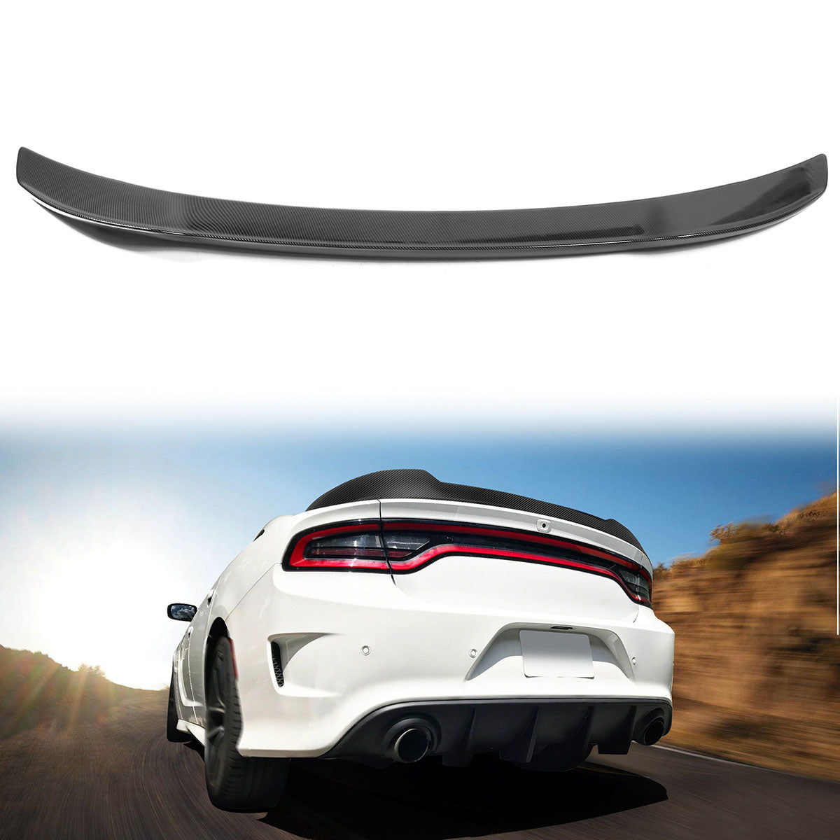 2015-2023 Dodge Charger V3 Style Rear Spoiler Carbon Fiber Print