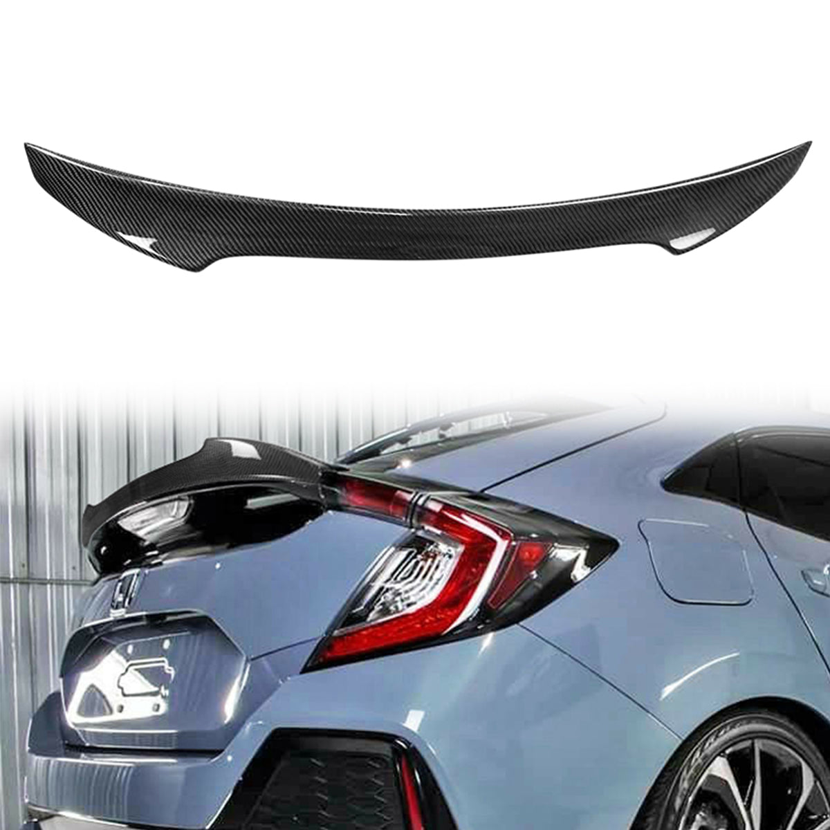 2017-21 Honda Civic X Hatchback V Style Rear Spoiler Wing Carbon Fiber
