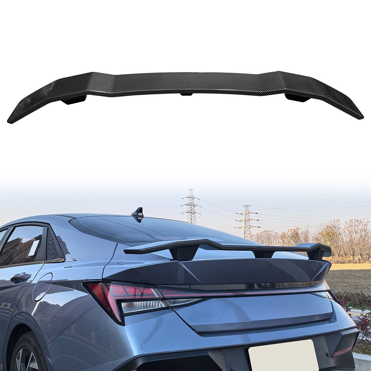 2021-2025 Hyundai Elantra N Style Carbon Fiber Print Trunk Spoiler ABS