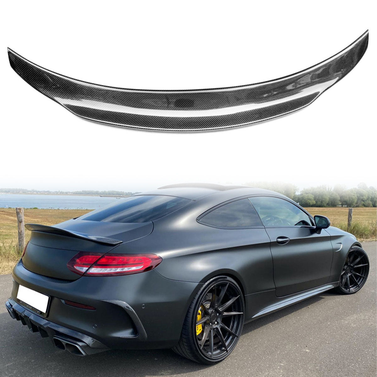 2017-2022 Benz W205 C Class Coupe PSM Style Trunk Spoiler Carbon Fiber