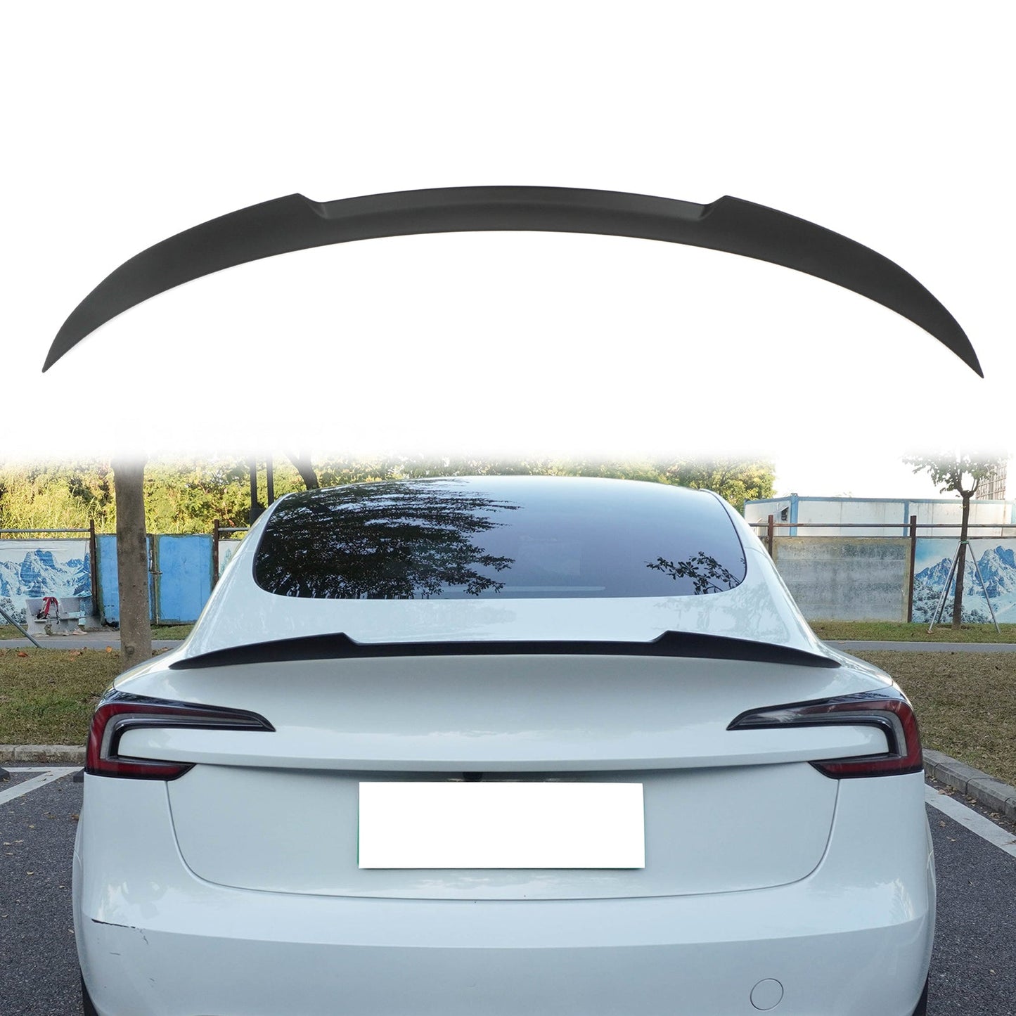 2024-Up Tesla Model 3 V Style Matte Black Rear Trunk Spoiler Wing ABS