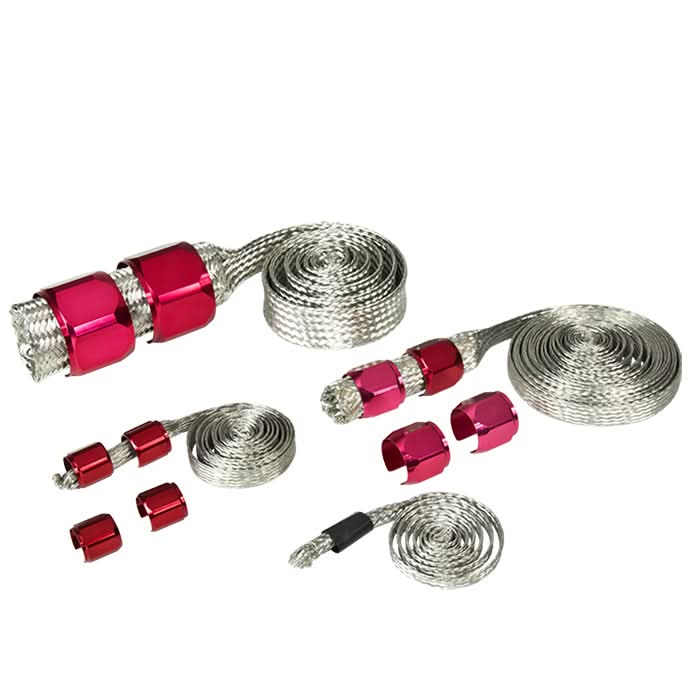 Universal Braided Hose Set Red Stainless Steel