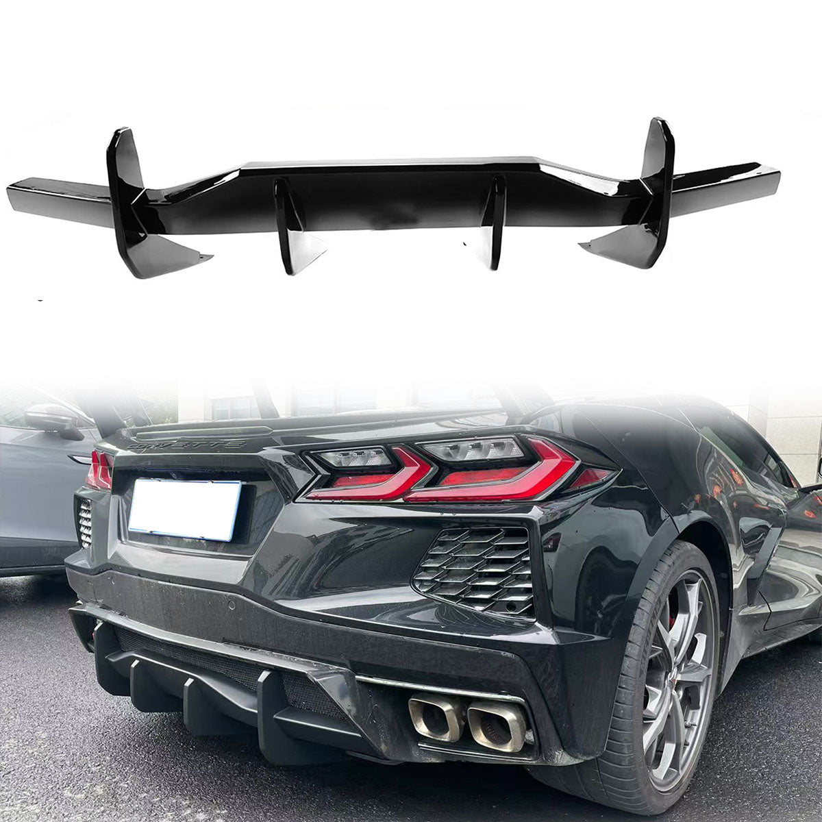 2020-2025 Chevy Corvette C8 Gloss Black Rear Bumper Diffuser ABS