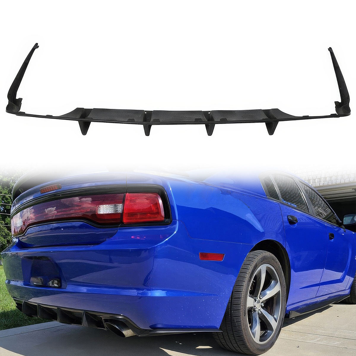 2011-2014 Dodge Charger 4 Fin Unpainted Black Rear Bumper Diffuser PU
