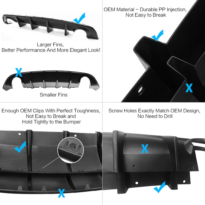 2015-2023 Dodge Charger SRT Rear Diffuser OEM Style Matte Black PP