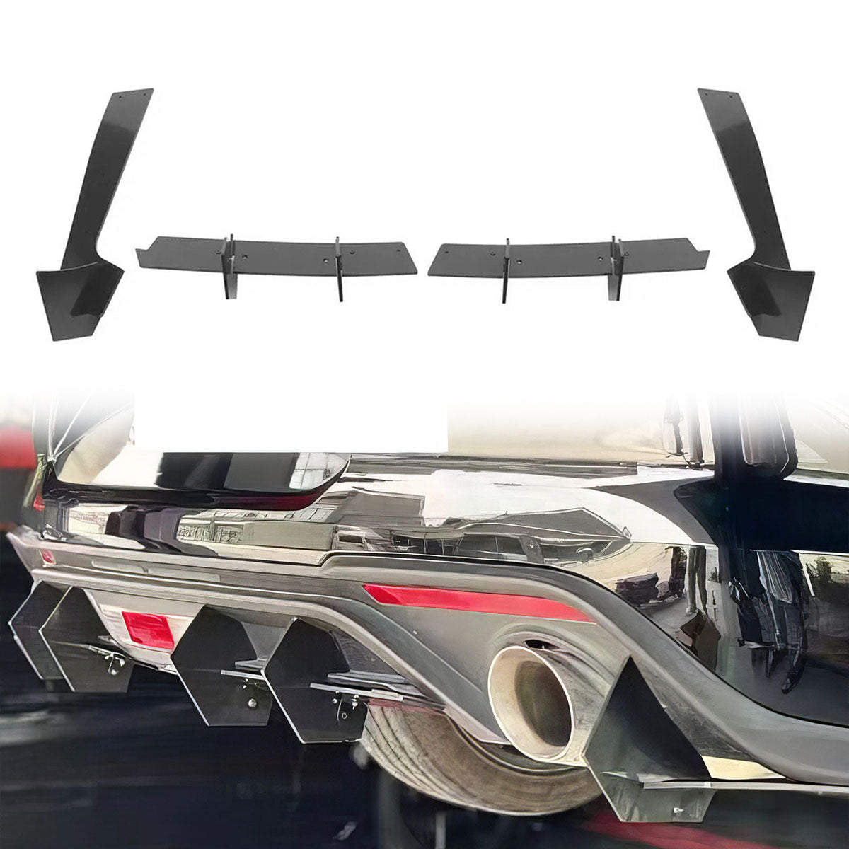 2018-2021 Ford Mustang EcoBoost Gloss Black Rear Bumper Diffuser ABS
