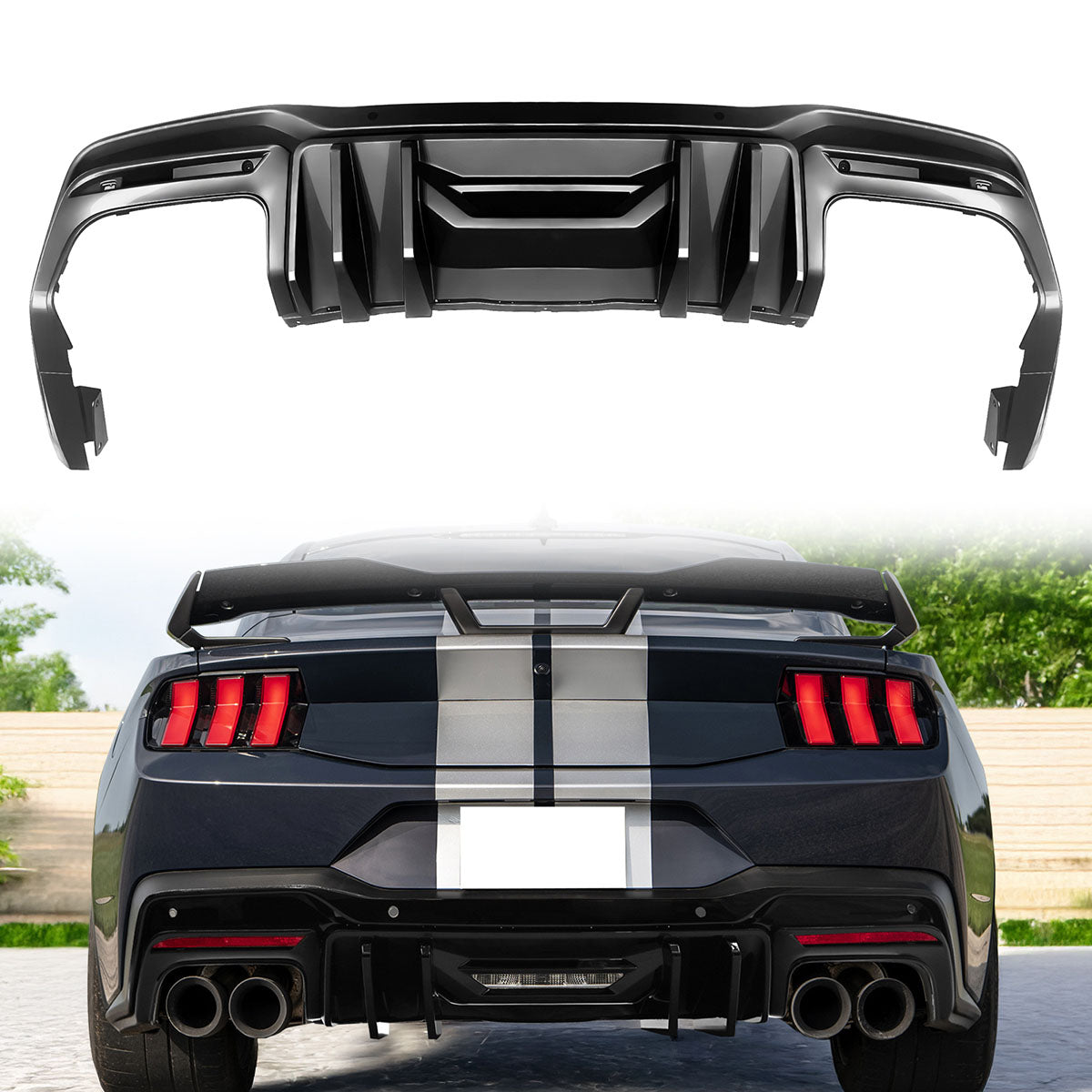 2024-2025 Ford Mustang Competition Style Gloss Black Rear Diffuser PP