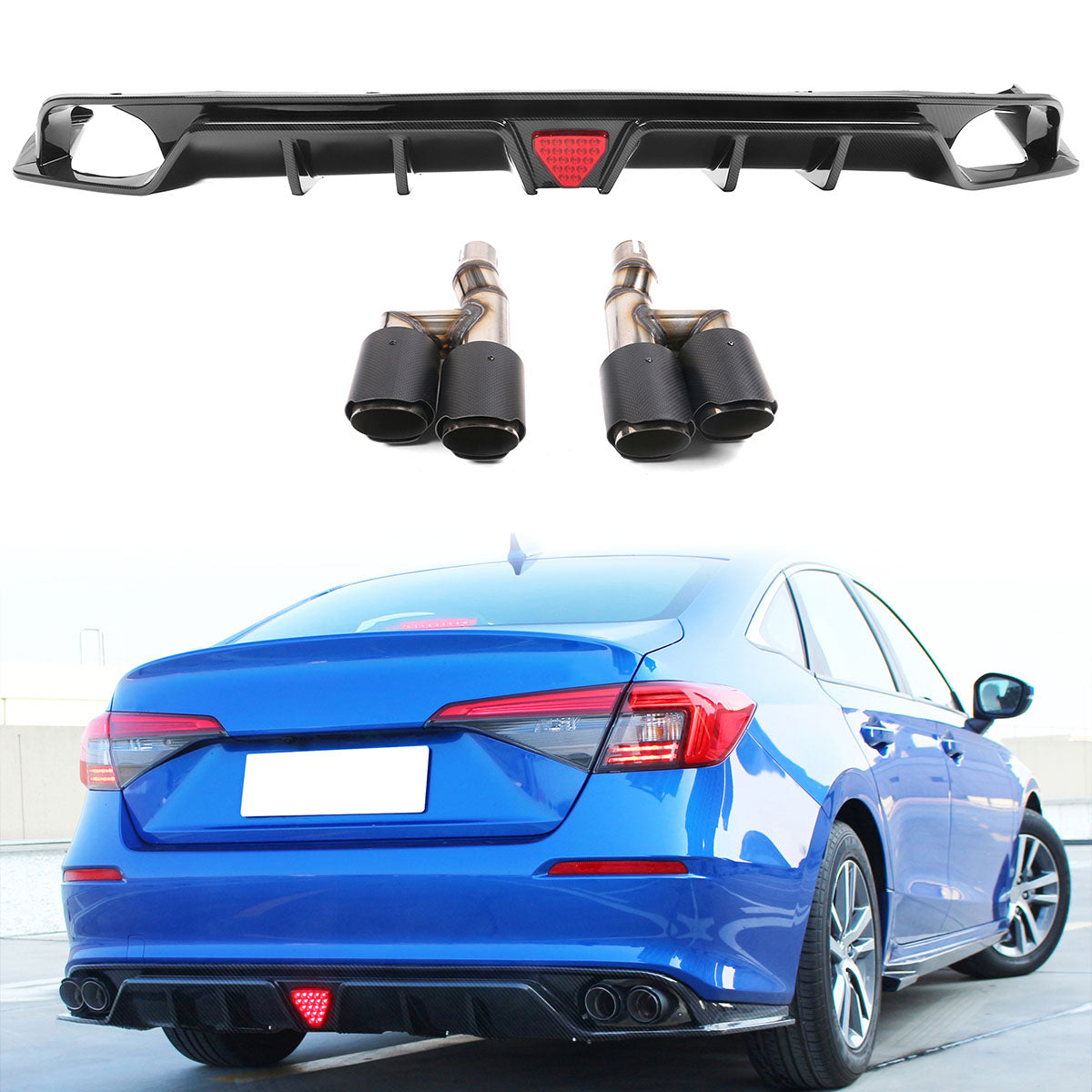 2022-2023 Honda Civic Sedan 4-Door Rear Bumper Diffuser Lip 3PC PP