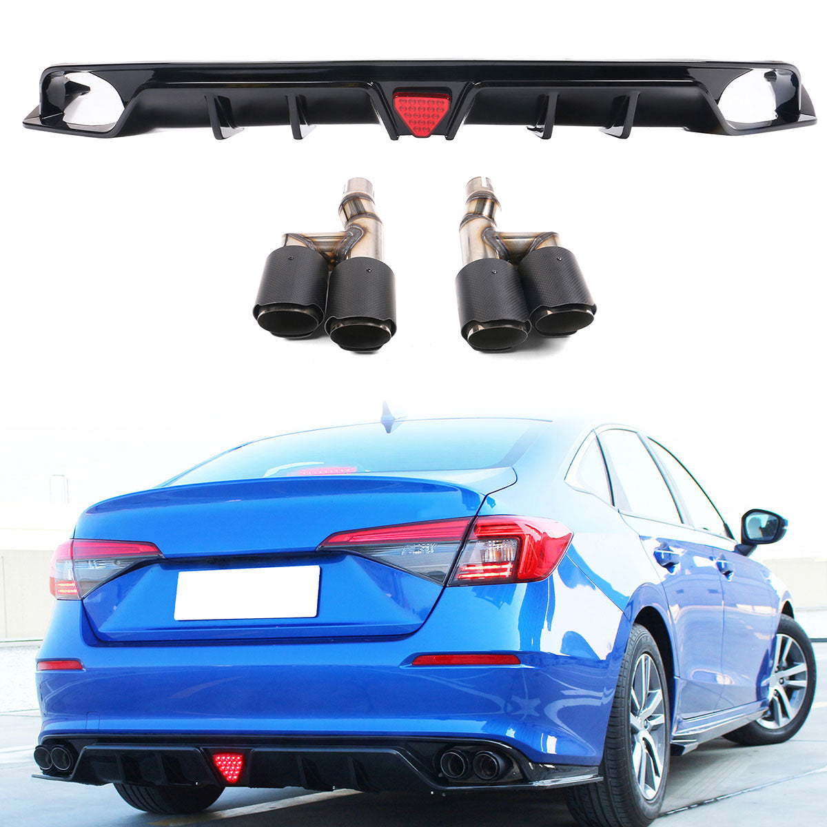 2022-2023 Honda Civic Sedan 4-Door Rear Bumper Diffuser Lip 3PC PP