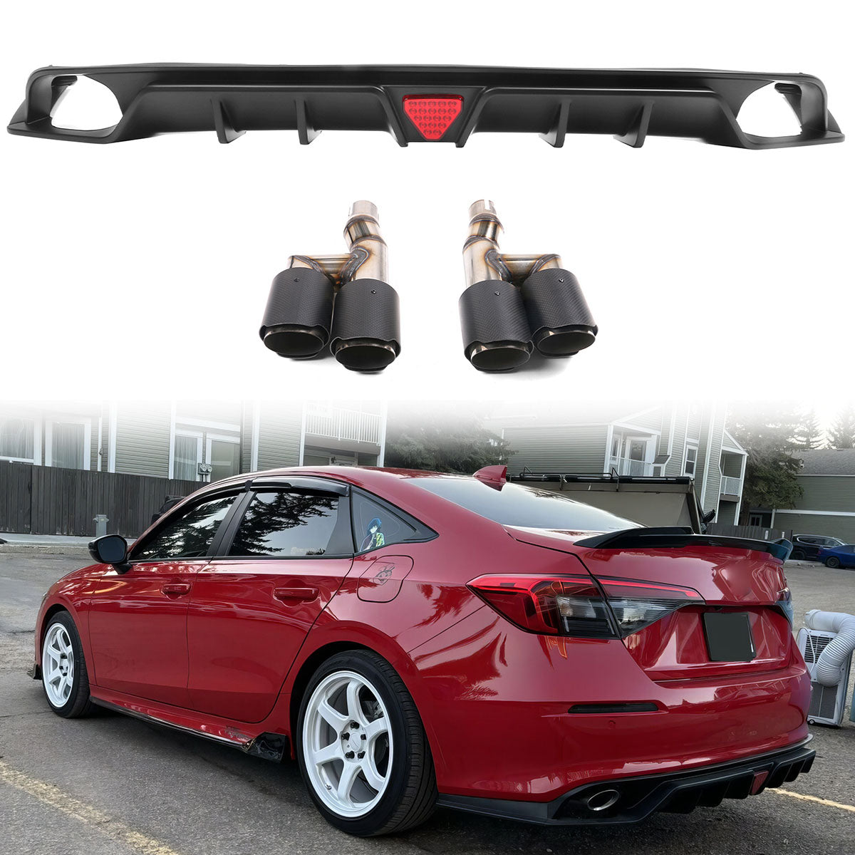 2022-2023 Honda Civic Sedan 4-Door Rear Bumper Diffuser Lip 3PC PP