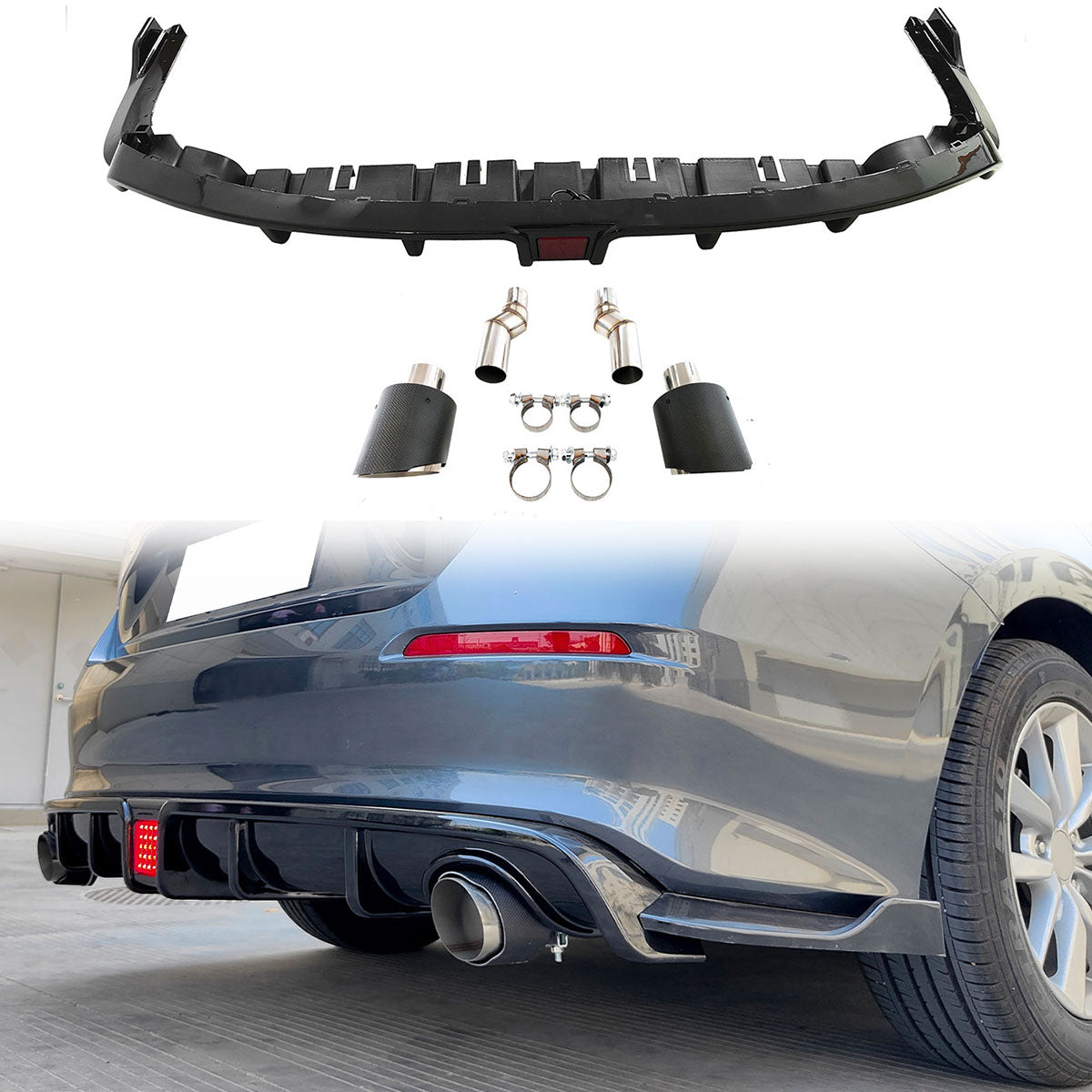2022-2024 Civic EX/Touring/Si Sedan Gloss Rear Diffuser W/LED+Dual Tip