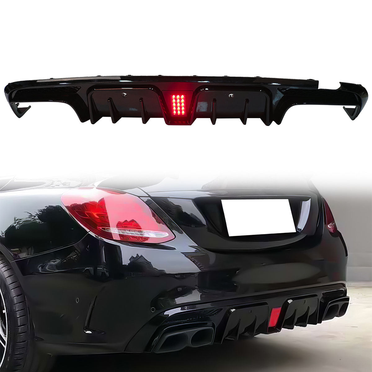 2015-2018 Benz W205 C-Class C63 AMG Gloss Black Rear Diffuser