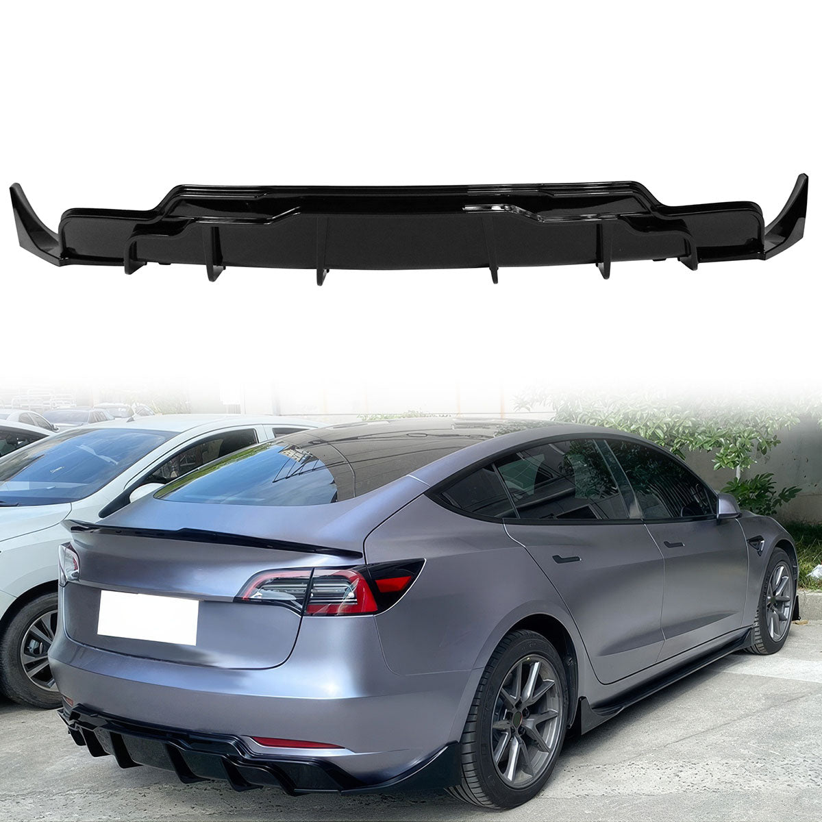 2017-2024 Tesla Model 3 Rear Diffuser with Aprons  IKON Style 3PC
