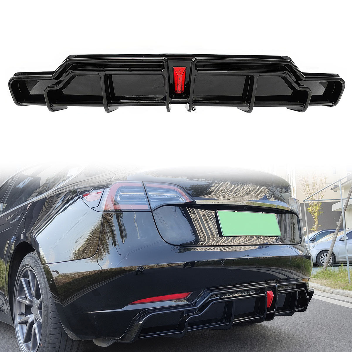 2017-2024 Tesla Model 3 IKON Style Rear Diffuser W/ LED PP