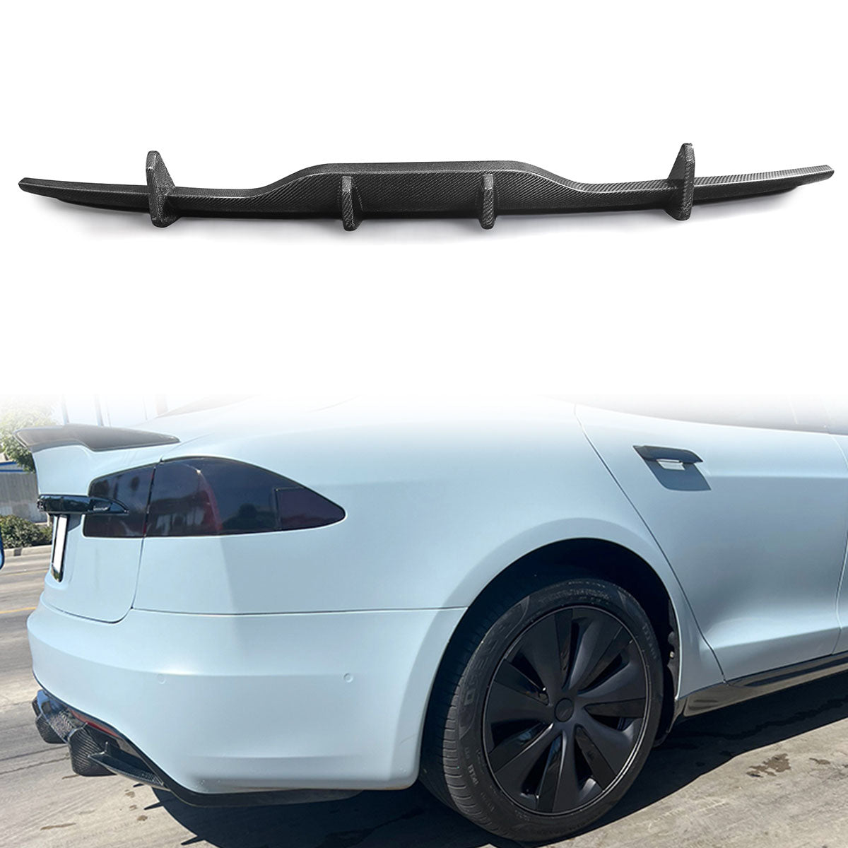 2021-2024 Tesla Model S Gloss Black V Rear Bumper Lip Carbon Fiber