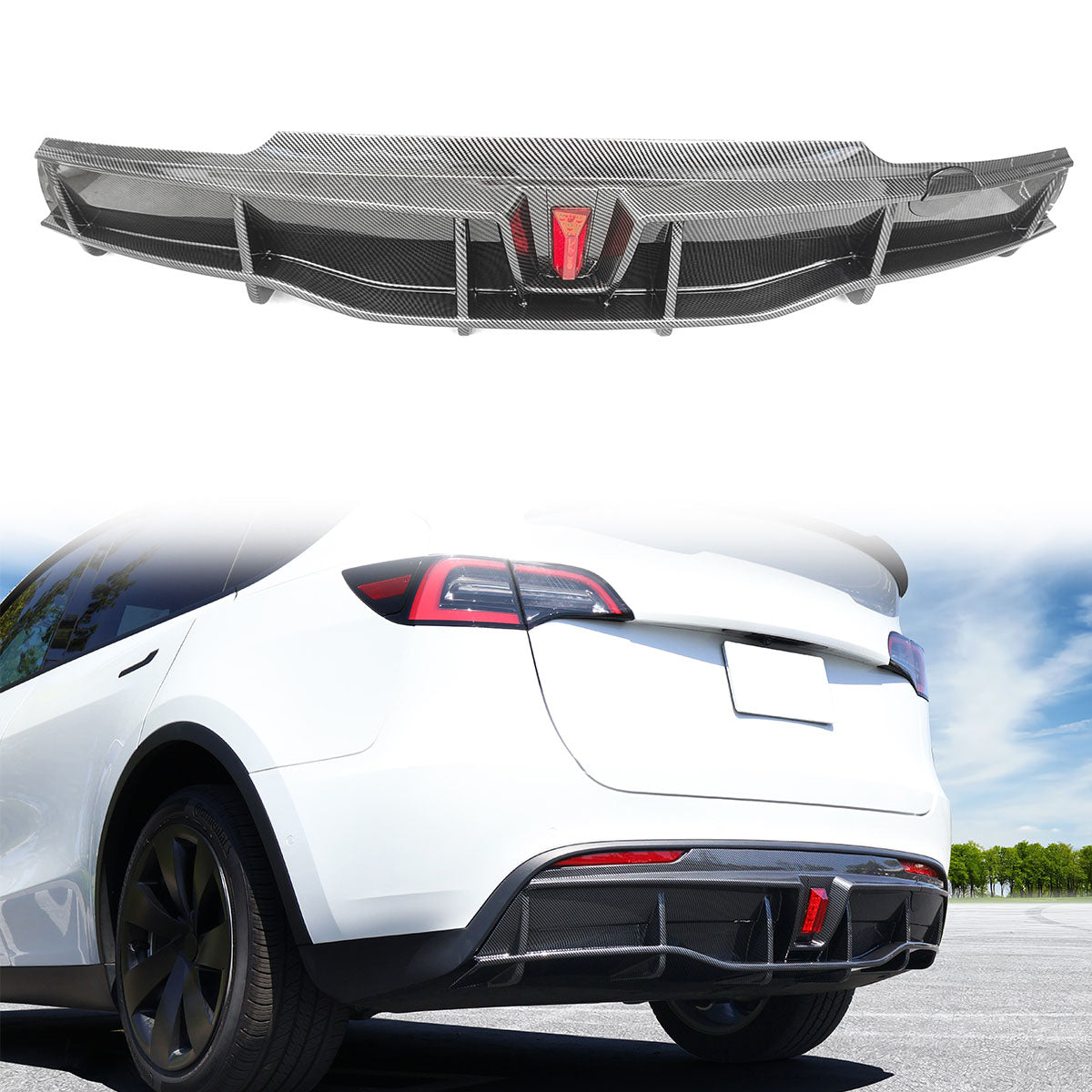 2020-2024 Tesla Model Y Rear Diffuser IKON Style W/ LED PP