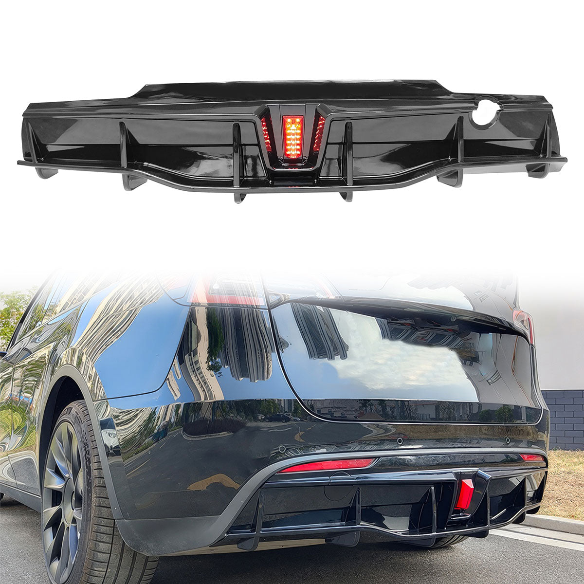 2020-2024 Tesla Model Y Rear Diffuser IKON Style W/ LED PP