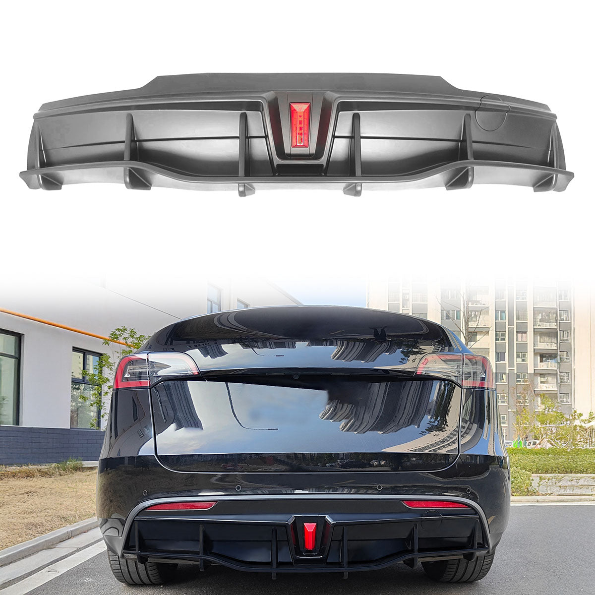 2020-2024 Tesla Model Y Rear Diffuser IKON Style W/ LED PP