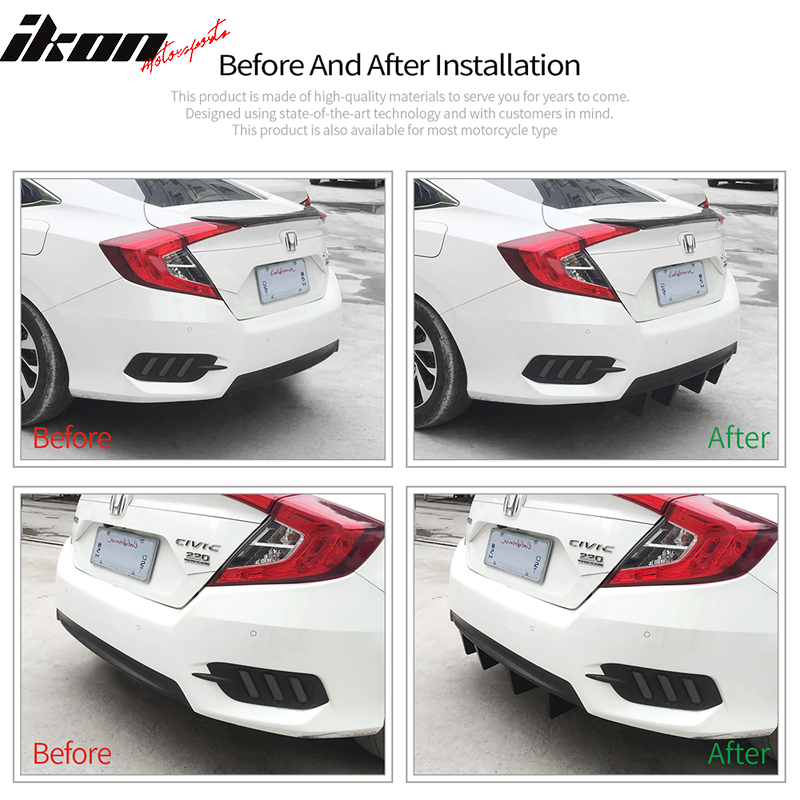 Universal Unpainted Rear Bumper Lip Lower Diffuser Shark Fins ABS 4PC