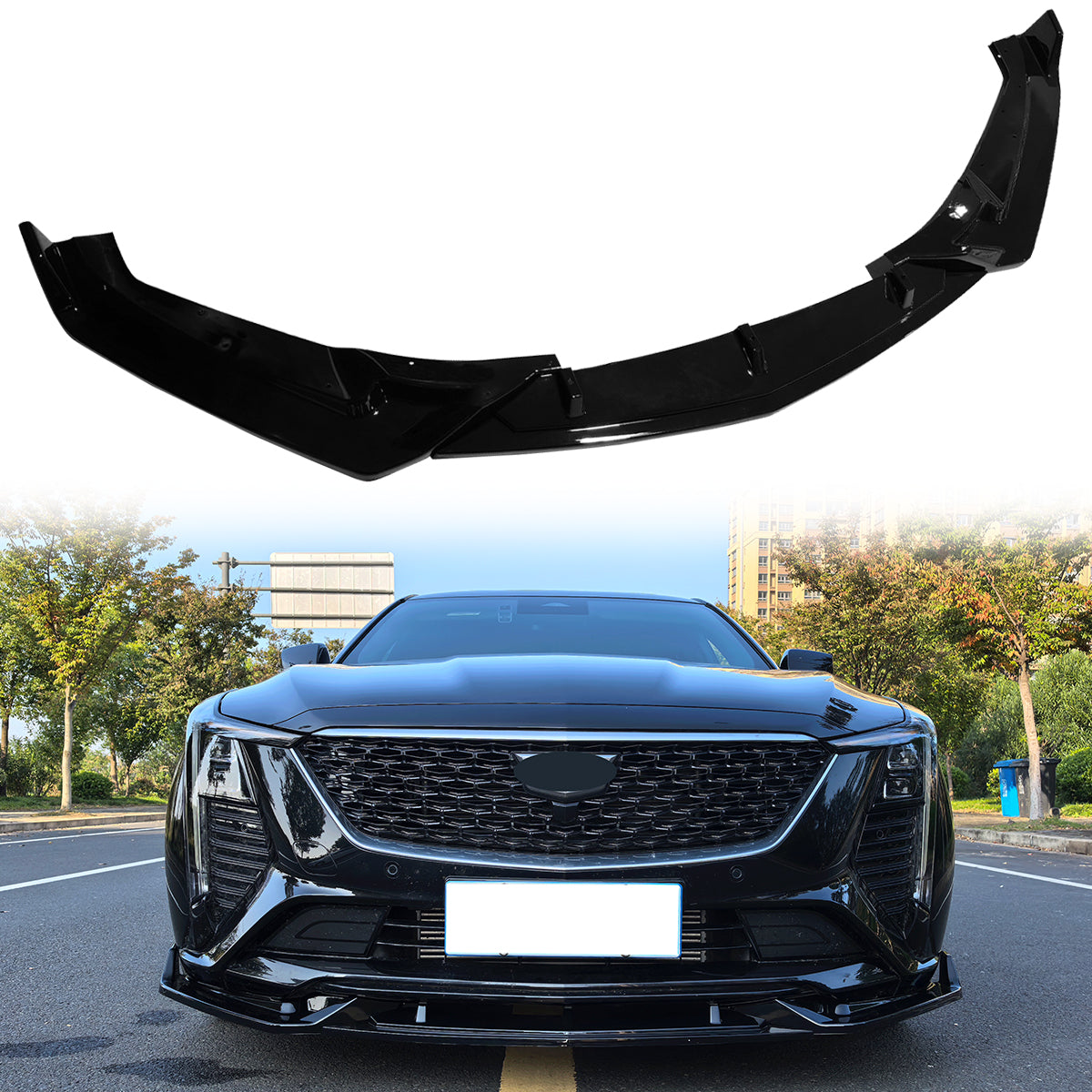 2025 Cadillac CT5 Luxury Gloss Black 3PCS Front Bumper Lip Spoiler PP