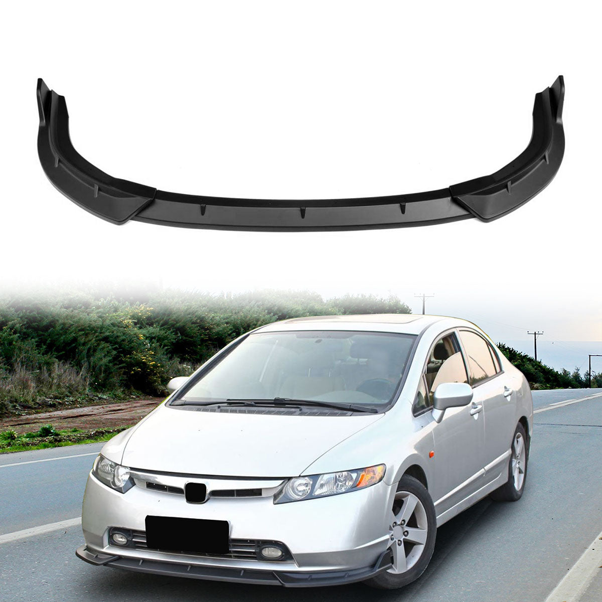 2006-2008 Honda Civic Sedan 4DR IKON Matte Black Front Lip Splitter PP