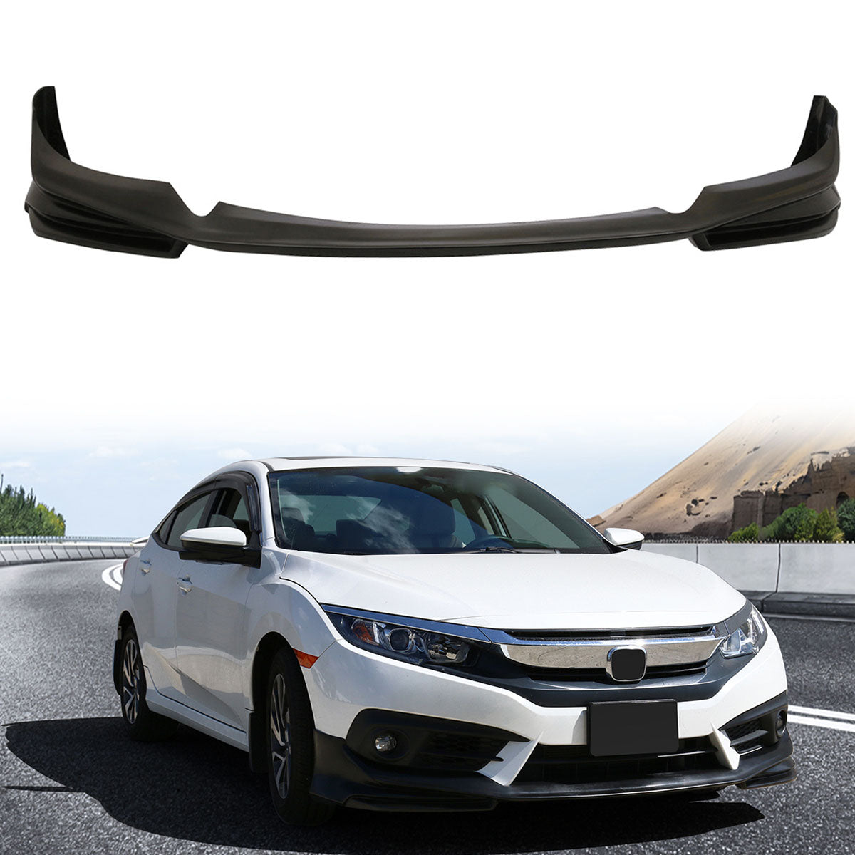 2016-2018 Honda Civic AP 2Dr 4Dr Front Lip Splitter Black PU