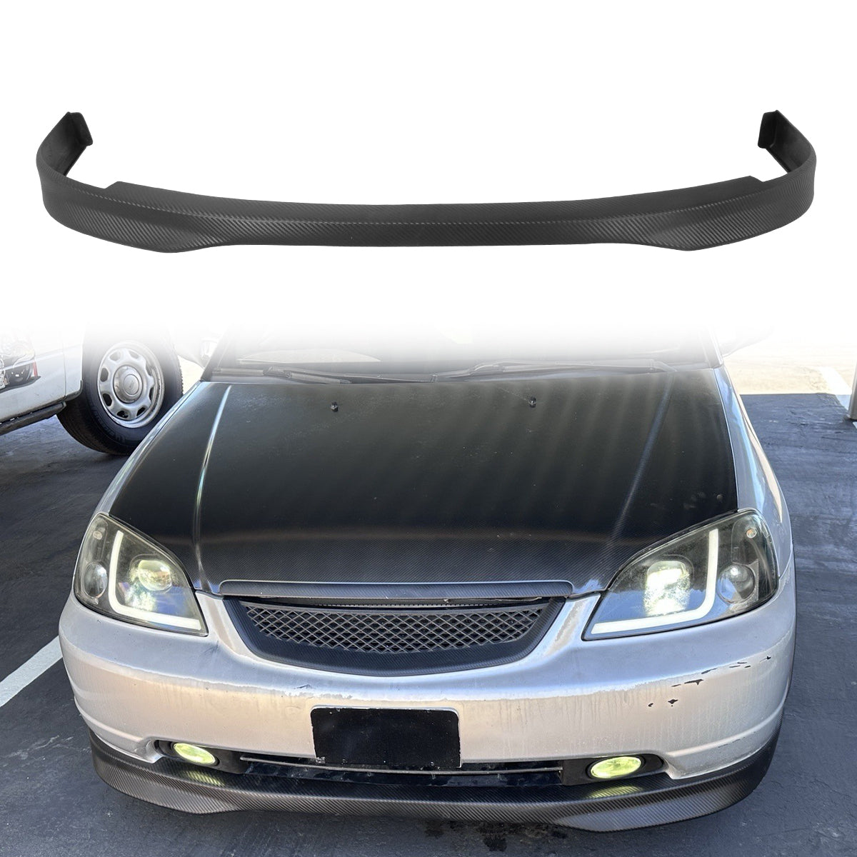 2001-2003 Honda Civic Type-R Style Unpainted Black Front Bumper Lip PU