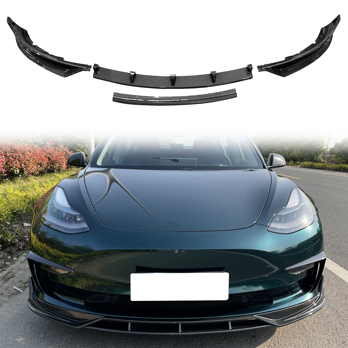 2017-2023 Tesla Model 3 4PC Front Bumper Lip Spoiler