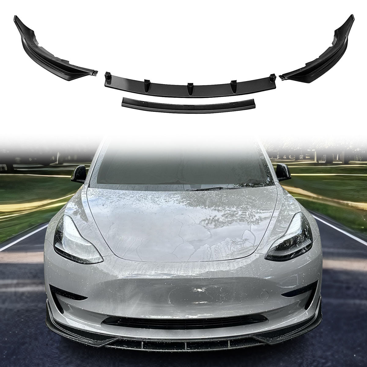 2017-2023 Tesla Model 3 4PC Front Bumper Lip Spoiler