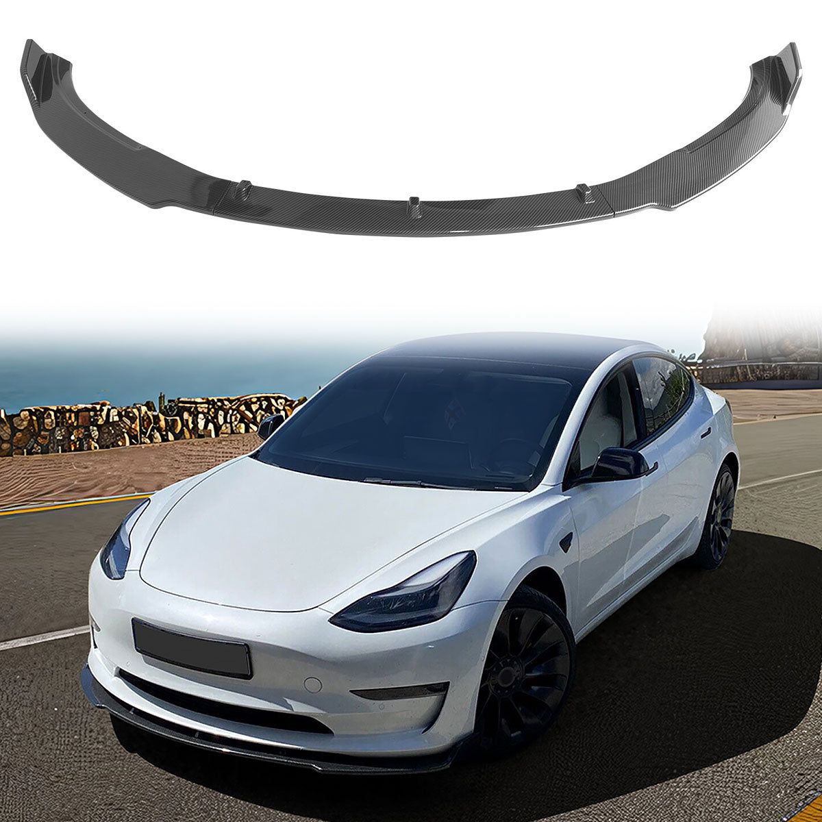 2017-2023 Tesla Model 3 4DR IKON Front Bumper Lip PP